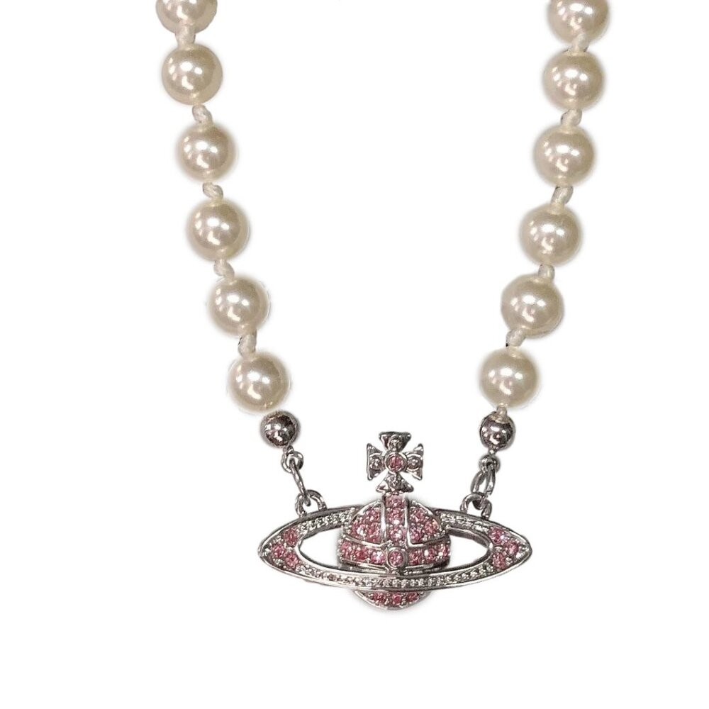 Vivienne Westwood Choker Necklace Man-made Pearls Mini Bas Relief Pink Summer